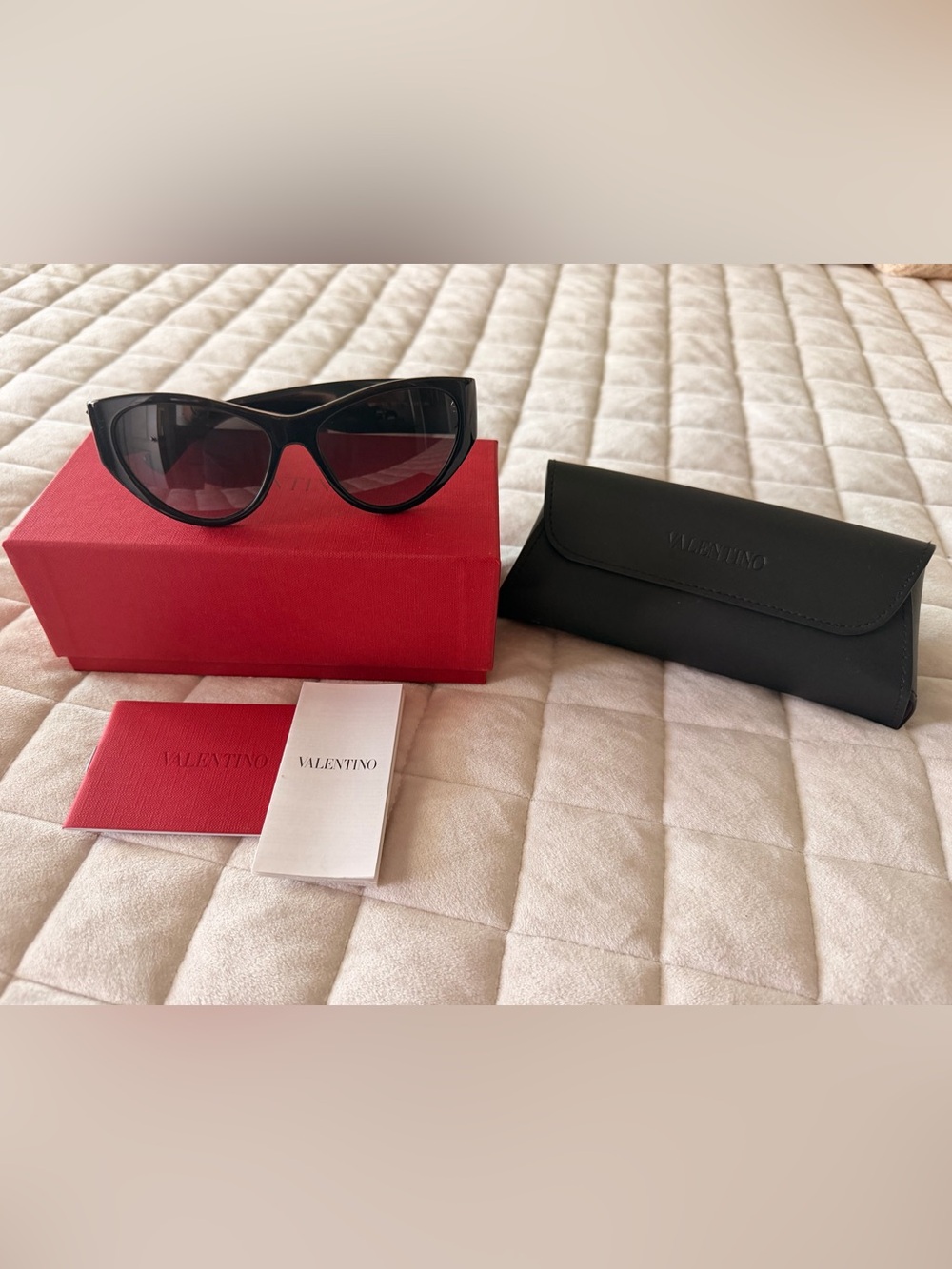 Valentino Black Cat-Eye Sunglasses with Red Box